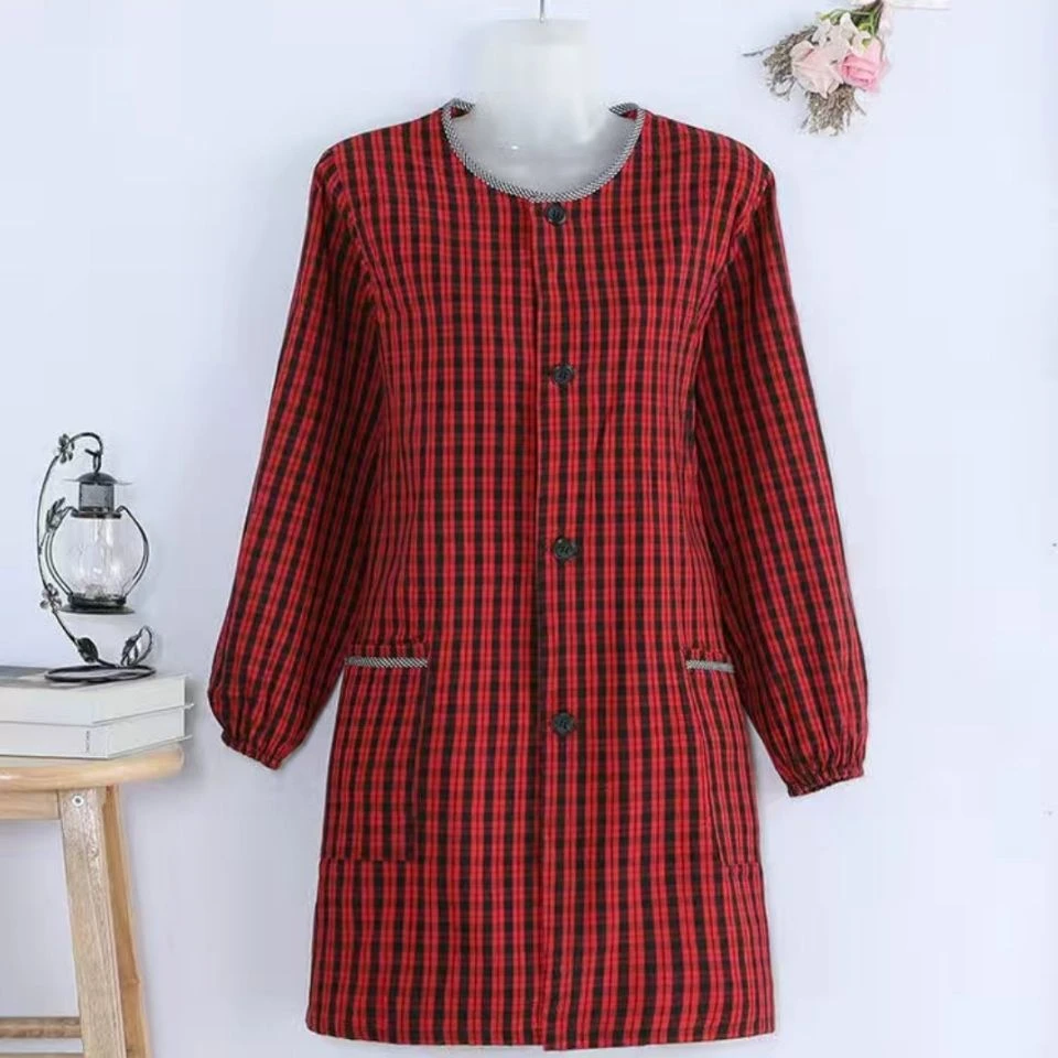 纯棉老粗布厨房家用罩衣女工作服长袖连帽防尘加长反穿衣裙罩耐脏