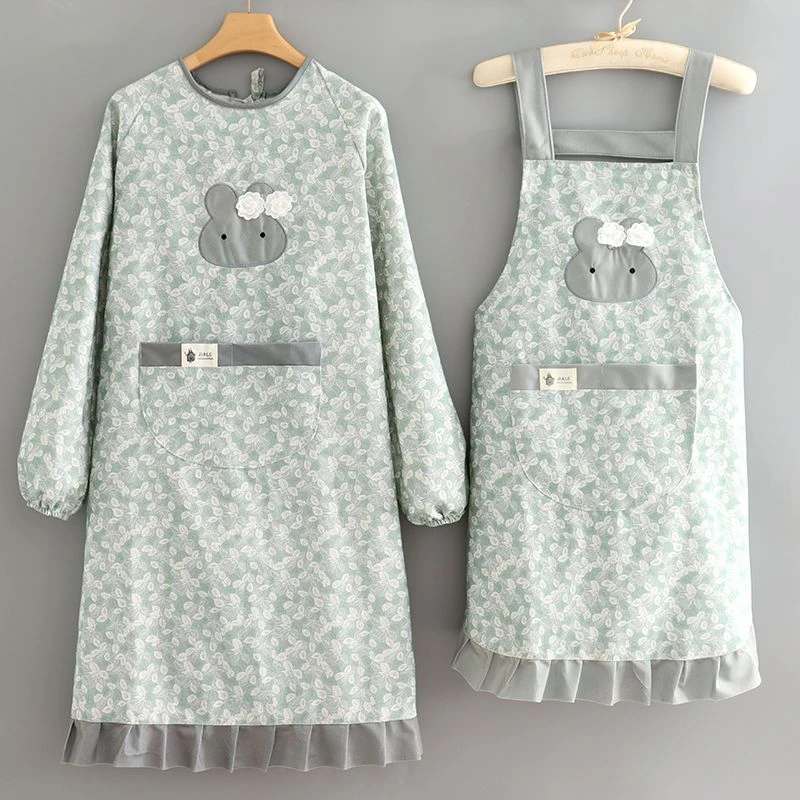 网红爆款厨房做饭棉布围裙女长袖罩衣工作服上班防油大人美甲美睫