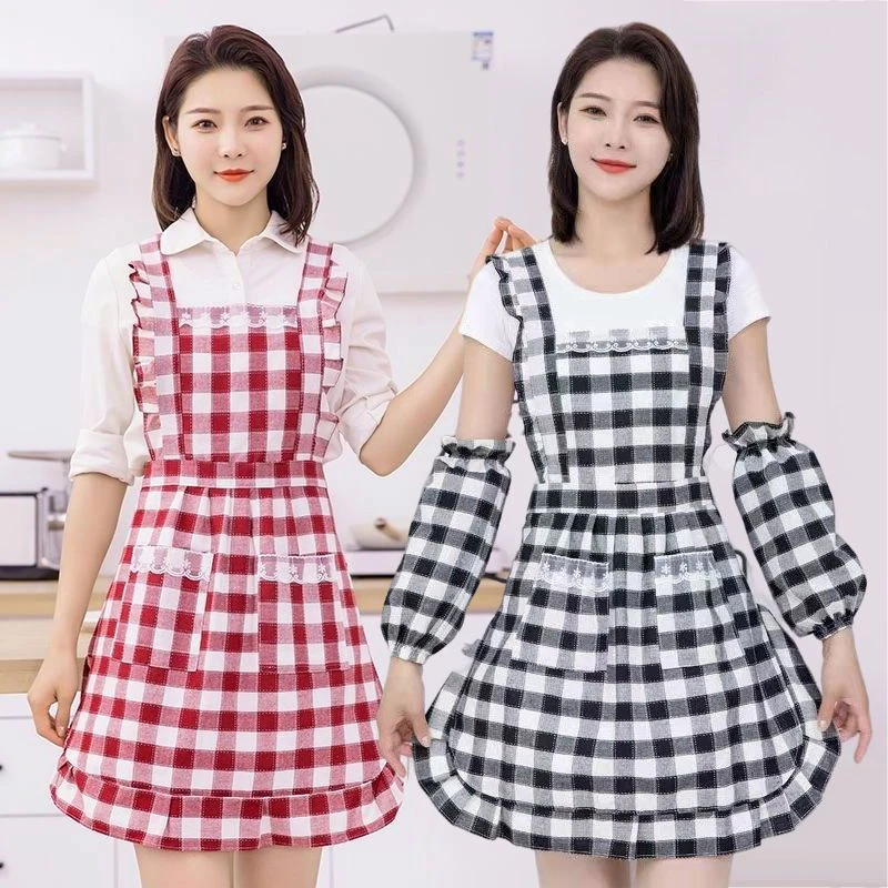新款纯棉围裙夏天厨房家用短款双层日系公主裙可爱洋气工作服女
