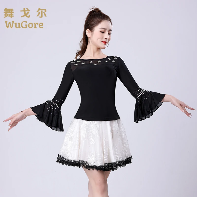 新款摩登舞上衣女拉丁舞吉特巴舞蹈服装交谊舞长袖跳广场舞交谊舞