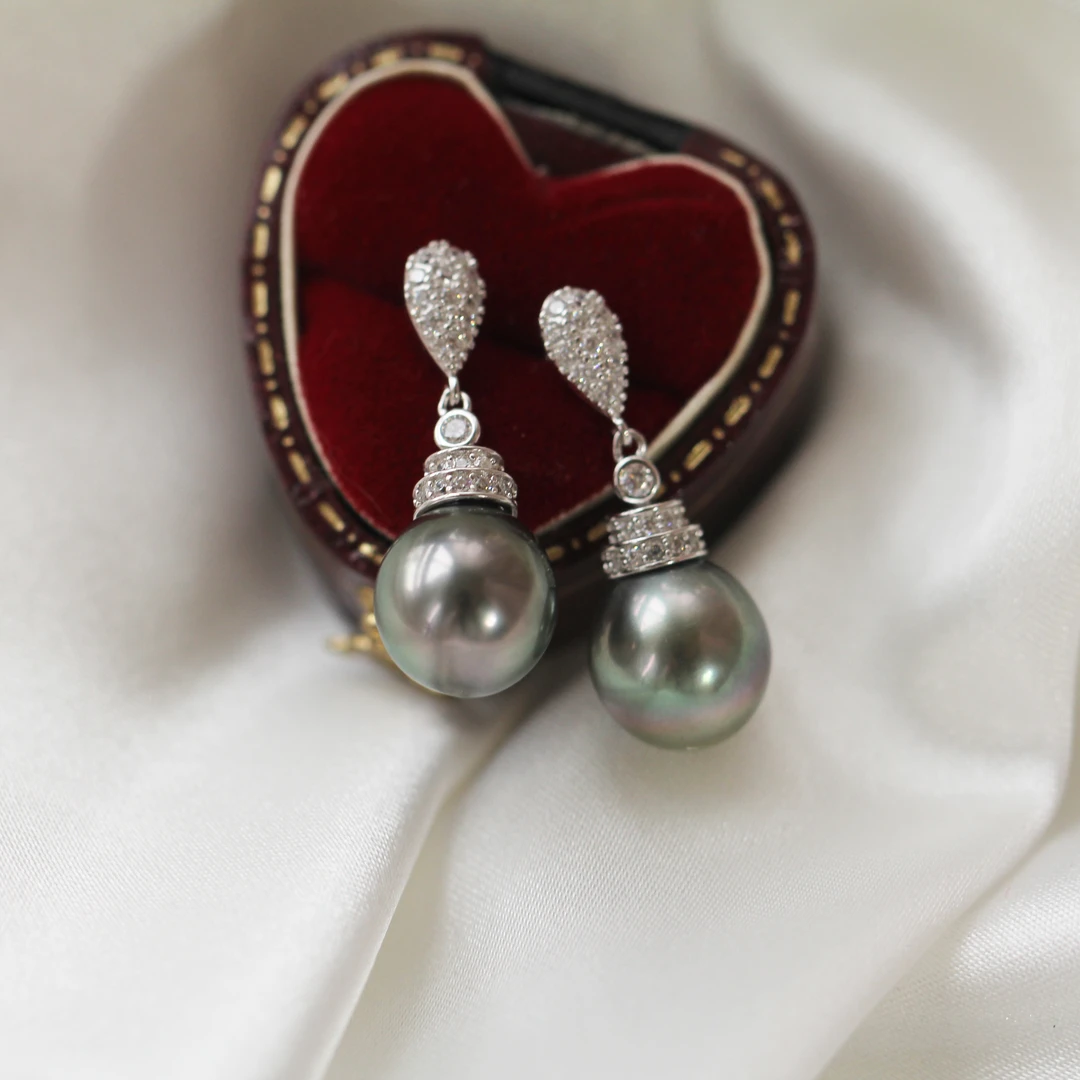 T865 海水大溪地珍珠耳环耳钉/9-11MM/S925银