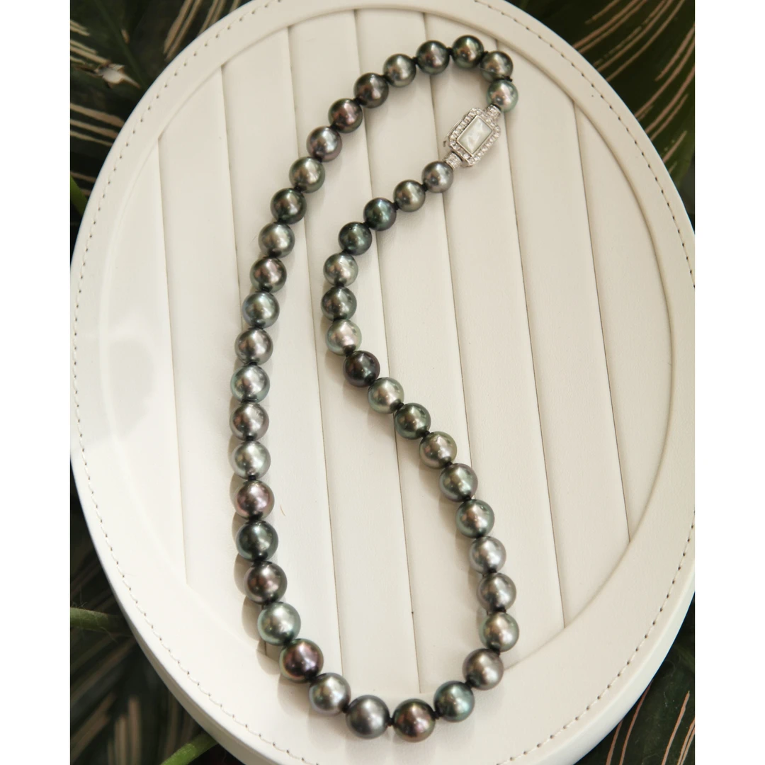 T高山流水莫兰迪海水大溪地珍珠项链微微瑕 S925银 约8-11mm