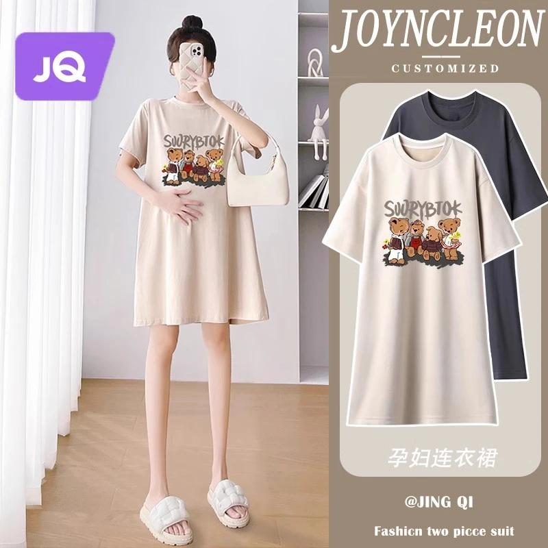 孕妇连衣裙装夏季宽松t恤时尚洋气2025潮款大码中晚期孕妈妈裙子