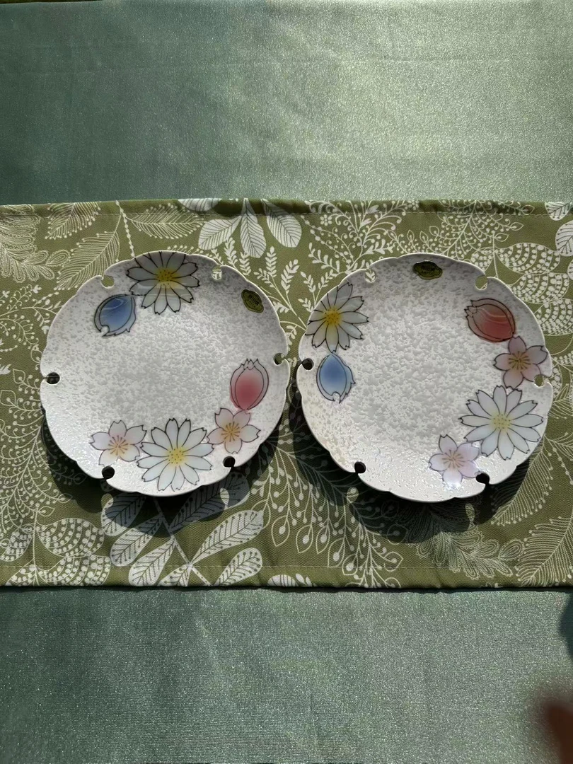 【一起淘儿】B67# 6.5寸花边浅盘（樱花） 陶瓷盘子 精瓷