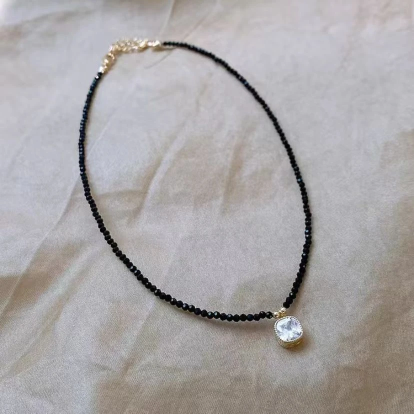 铜合金项链 【黑尖晶方糖】气质轻奢时尚百搭小众黑尖晶方糖项链