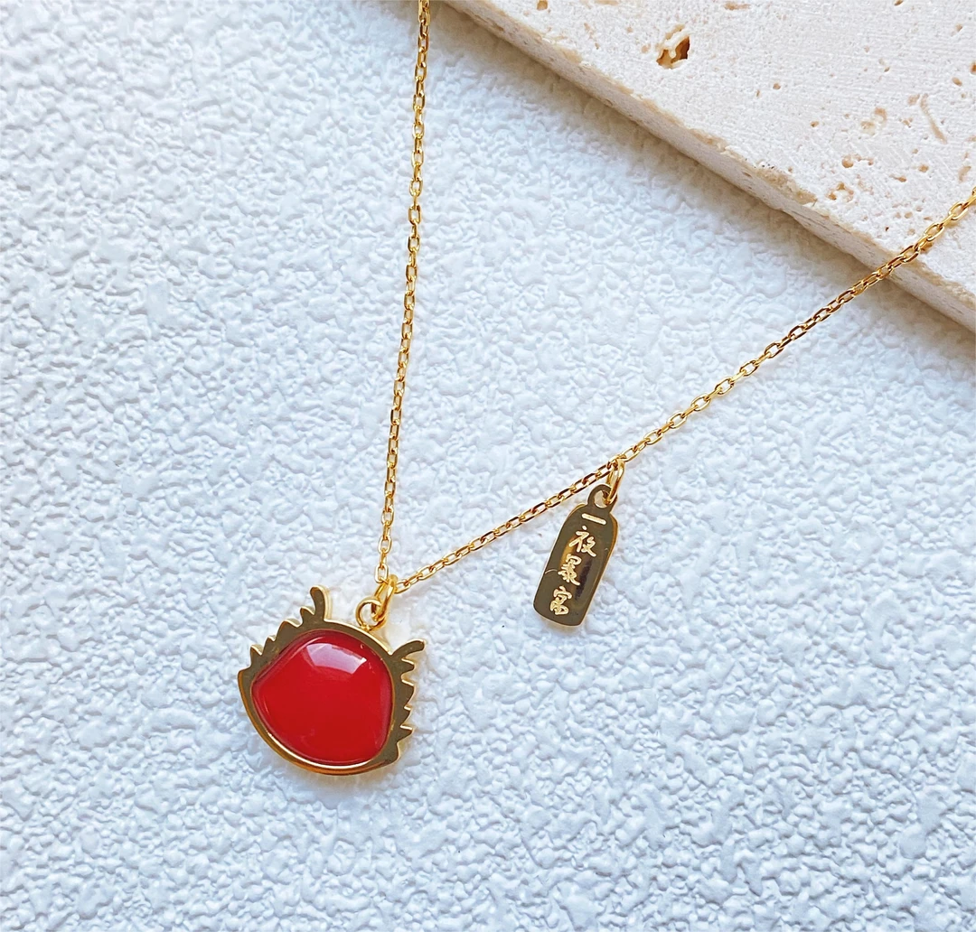 钛钢树脂吊坠 【小龙人】小众气质轻奢时尚百搭国风红色镶嵌坠链