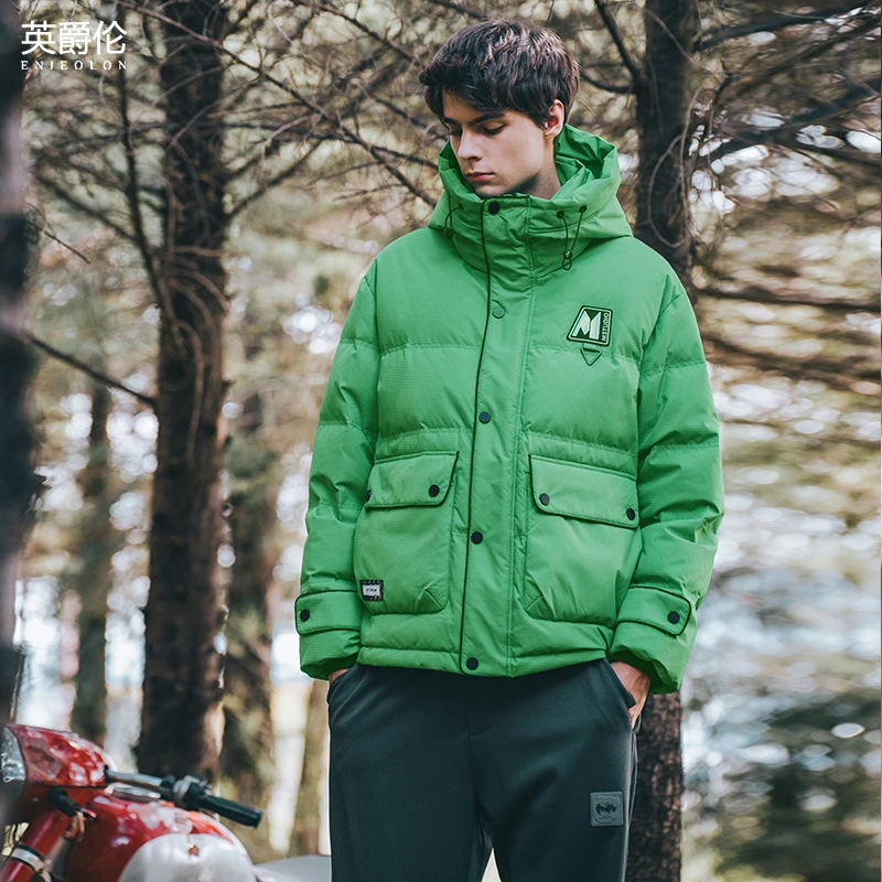 英爵伦 2022冬季连帽羽绒服男 潮牌加厚保暖鸭绒男生帅气面包外套