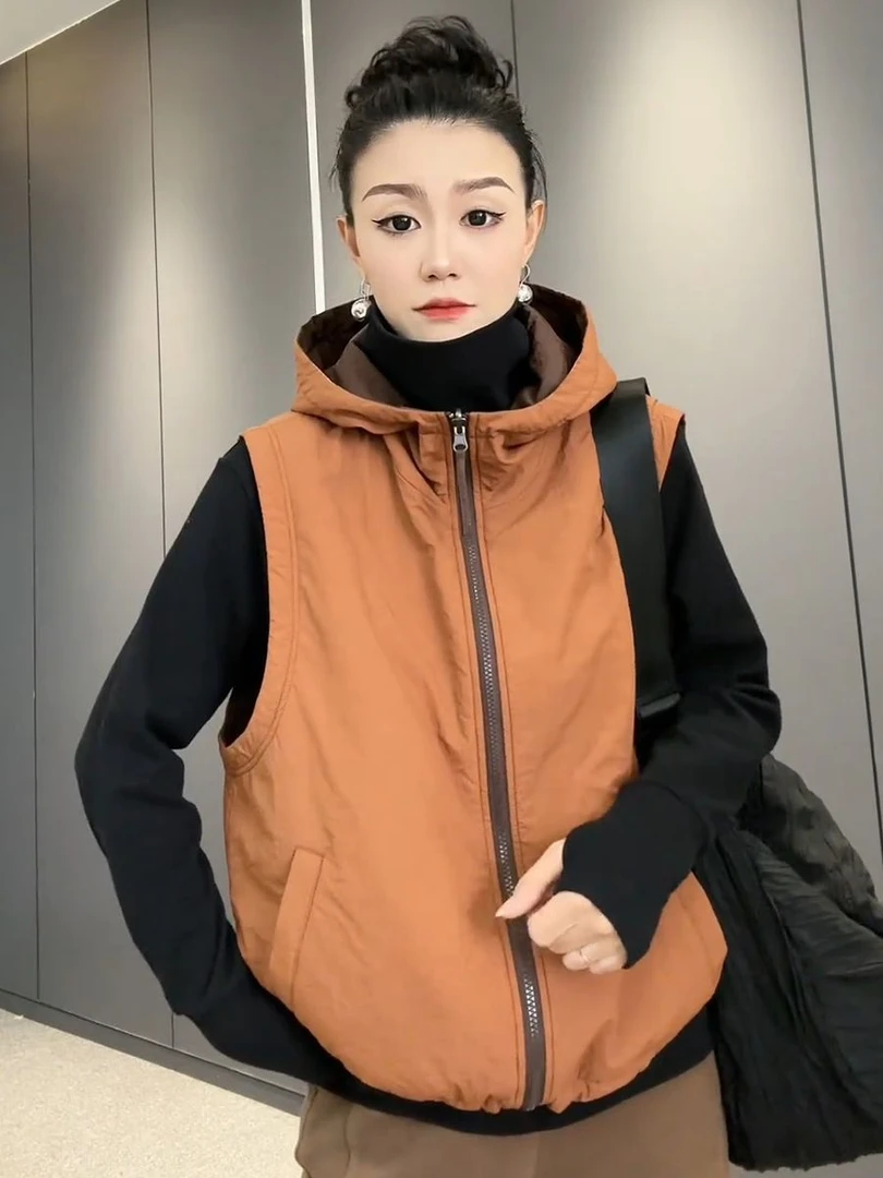 【双面穿】2025年秋冬季新款棉马甲宽松韩版显瘦大码连帽马夹女