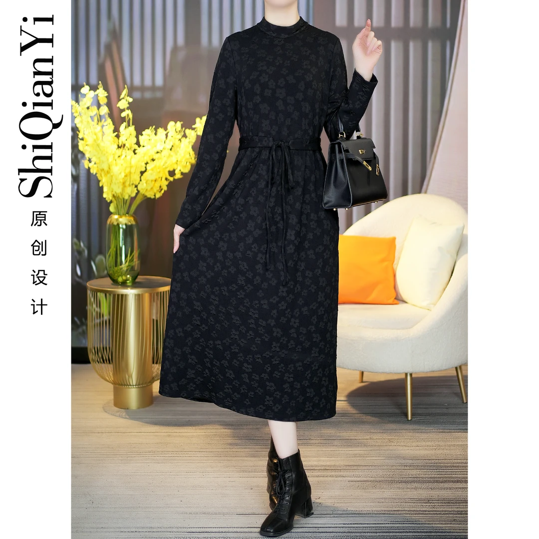 【诗千逸定制】2024秋冬加厚新款经典时尚气质黑裙A1109宽松连衣裙