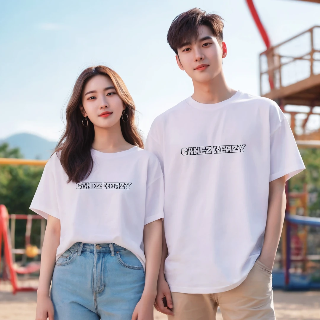 宽松短袖潮男男士纯棉情侣装休闲夏季潮流百搭圆领学生白色半袖