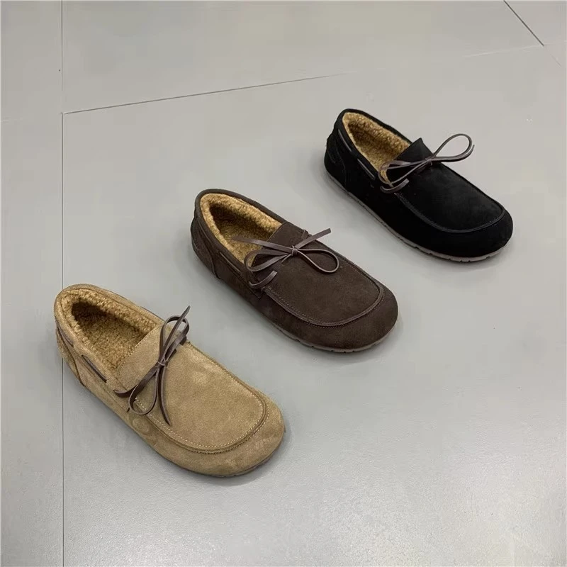 保暖棉瓢鞋男冬季加绒懒人一脚蹬乐福鞋男士开车鞋真皮软底豆豆鞋