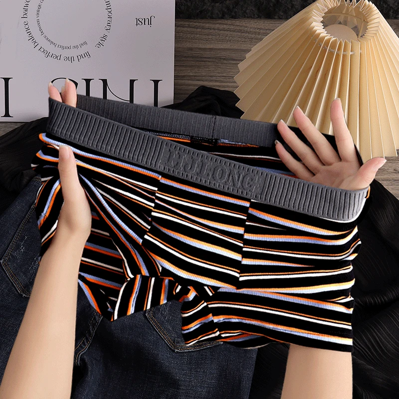 新款男士平角内裤棉质舒适亲肤透气青年潮流条纹印花裤头男士内裤