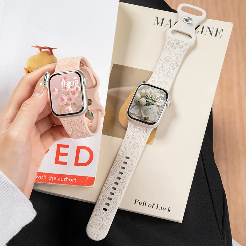 适用iwatch9黑色苹果S9手表applewatch8夏季运动S8女款S7透气软硅