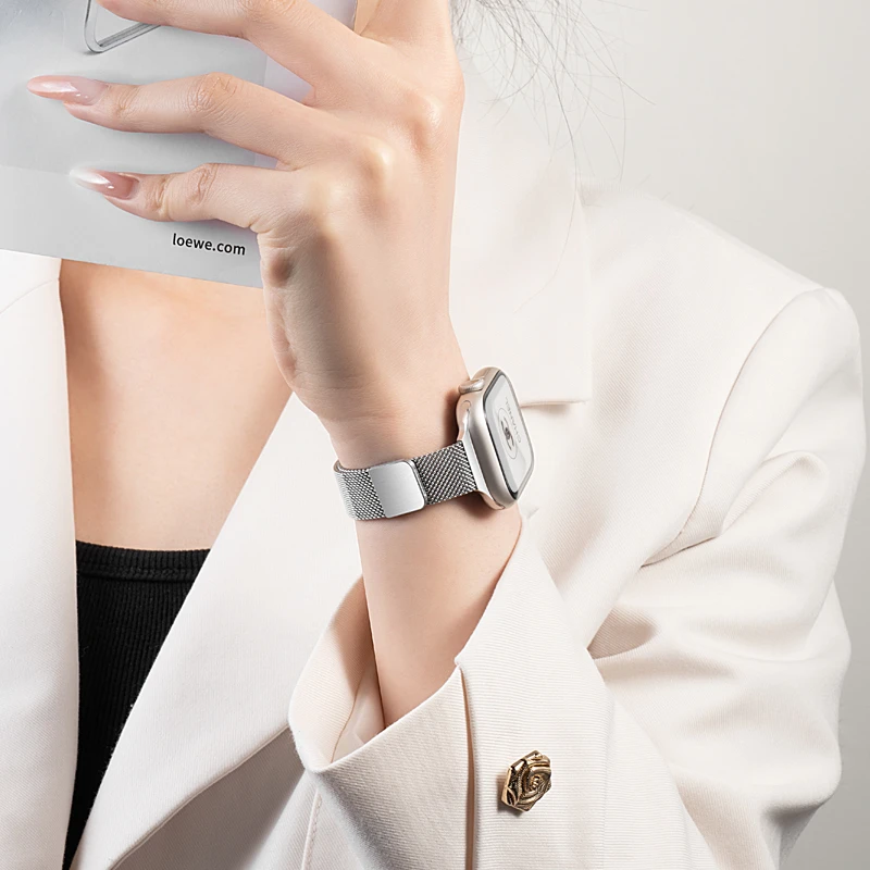 适用iwatch时尚苹果手表s10/9细款米兰尼斯8夏天新品金属磁吸运动