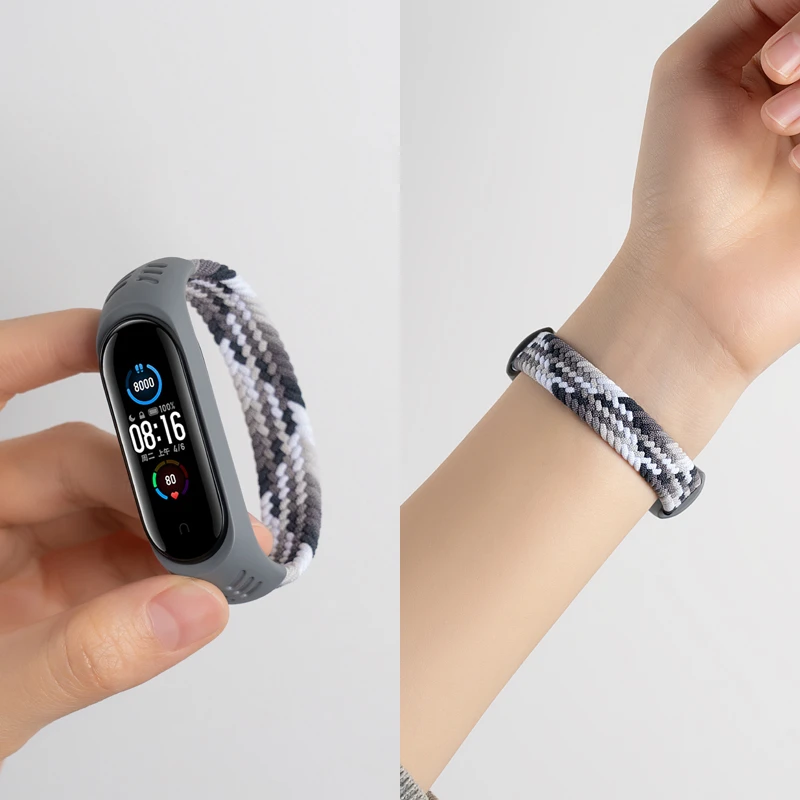适用小米手环6表带尼龙编织5腕带4弹力回环替换带3智能运动nfc版