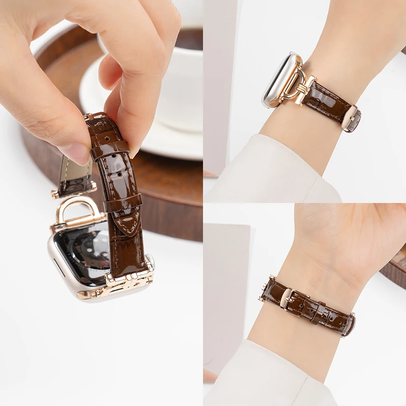 适用苹果S10手表iwatch9/8/7表带applewatch秋冬波浪纹真皮表带女