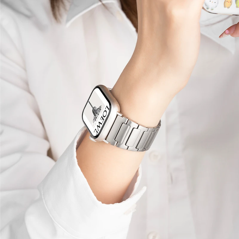 适用iwatch9表带S9苹果S8手表不锈钢S7男运动女款夏季创意新智能