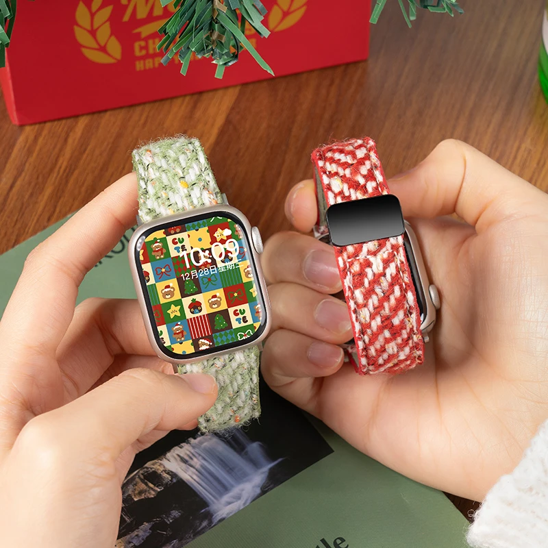 适用苹果S10手表iwatch表带applewatch9/8/7秋冬小香风表带圣诞女