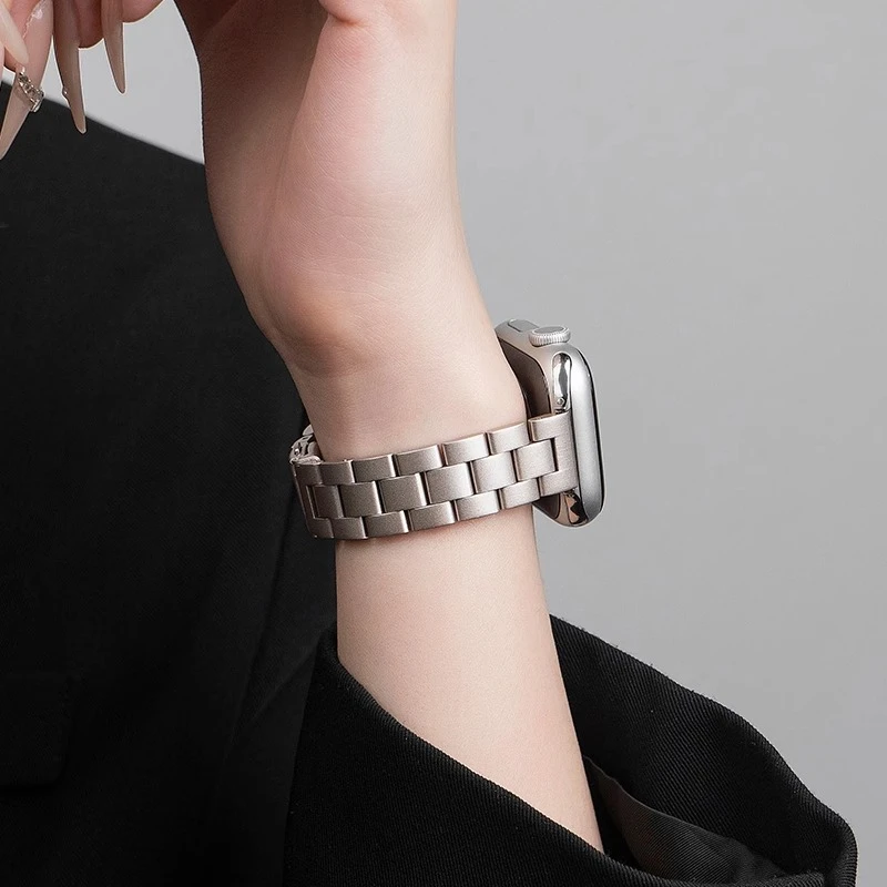 适用applewatch9苹果S10手表星光色产品小蛮腰纤细金属不锈钢产品