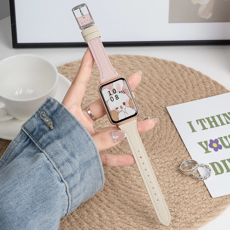 适用华为FIT2表带荔枝纹皮腕带watchfit1手表新款金属日字扣watch