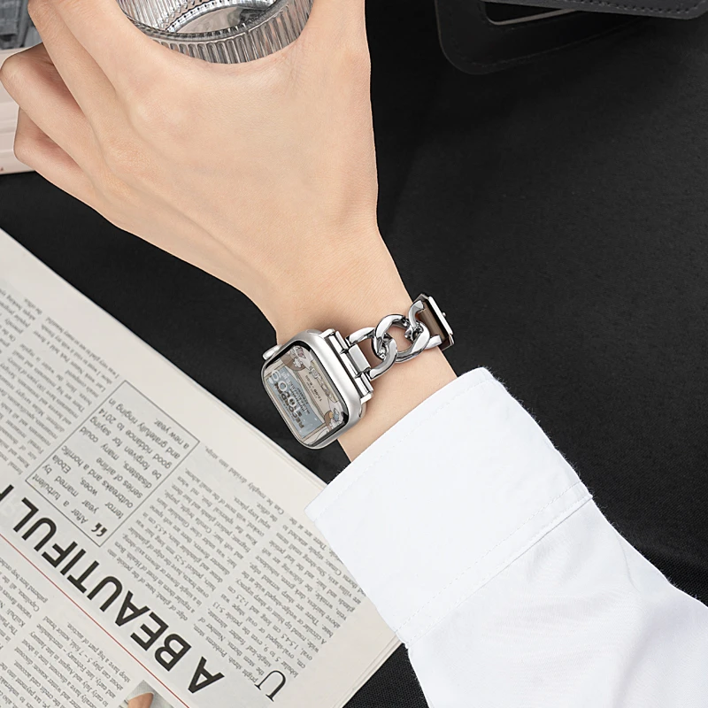 适用iwatch8表带S9苹果S8手表applewatch9金属SE皮S7时尚有质感