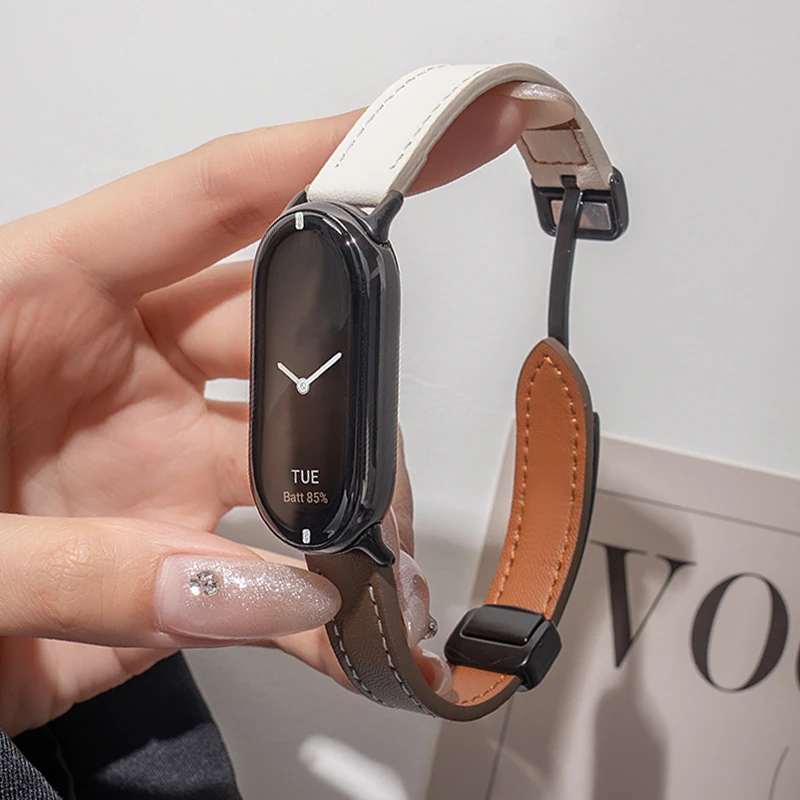 适用小米手环9表带磁吸软皮质8运动手表7腕带6智能5男女生4替换带