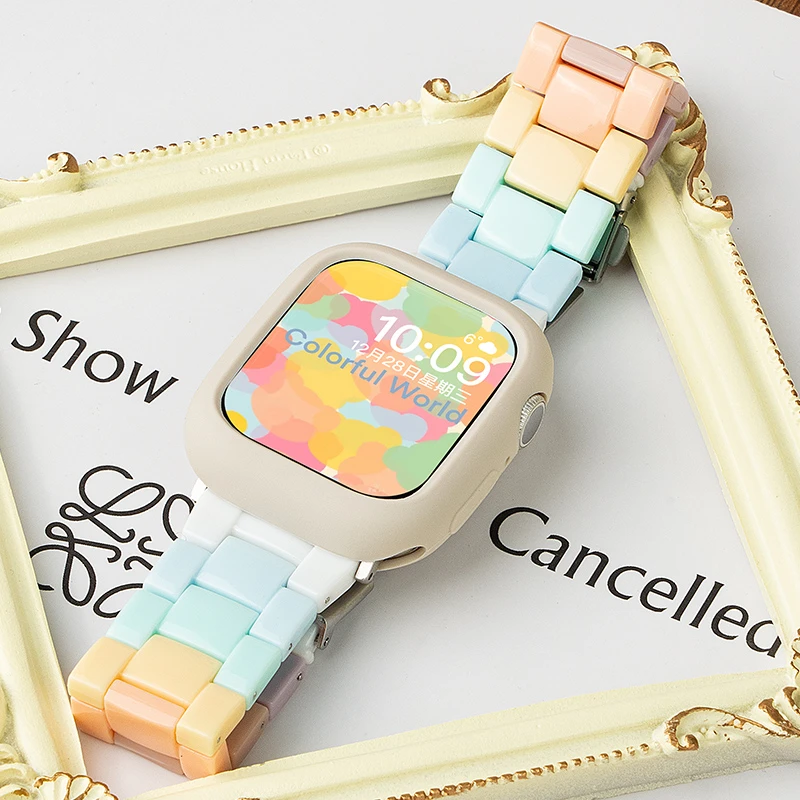 适用iwatch11苹果表带S10applewatch9夏天8透气SE创意7树脂表带女