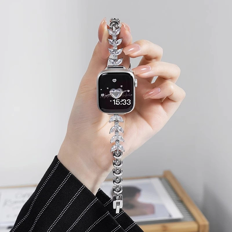 适用苹果iwatch8手表S9金属精致applewatch9梦幻鱼尾S8镶钻手链S7