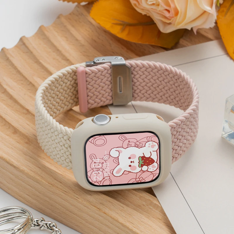 适用iwatch表带applewatch星光色弹力编织S9苹果手表表带新款双色