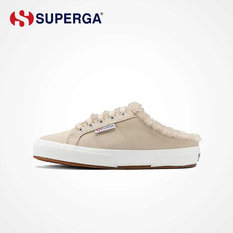 SUPERGA半拖鞋加绒毛毛保暖半拖经典休闲帆布鞋女鞋