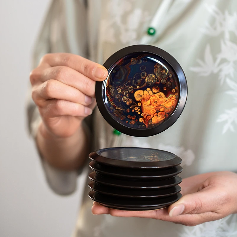 凡山堂 大漆工艺茶杯垫 杯托禅意隔热茶托杯垫中式家用功夫茶具