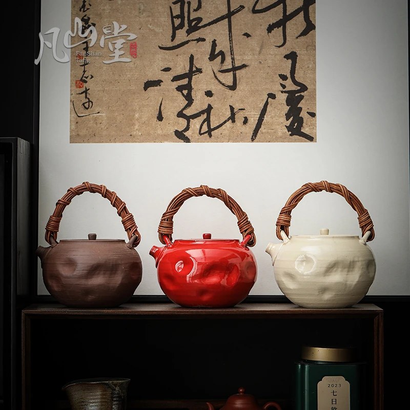 凡山堂苏打釉藤编养生煮茶壶可开片紫砂壶家用炭火酒精陶瓷烧水壶