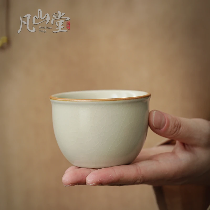 凡山堂芷默黄汝主人茶杯汝窑金丝铁线陶瓷单个品茗杯专用功夫茶盏