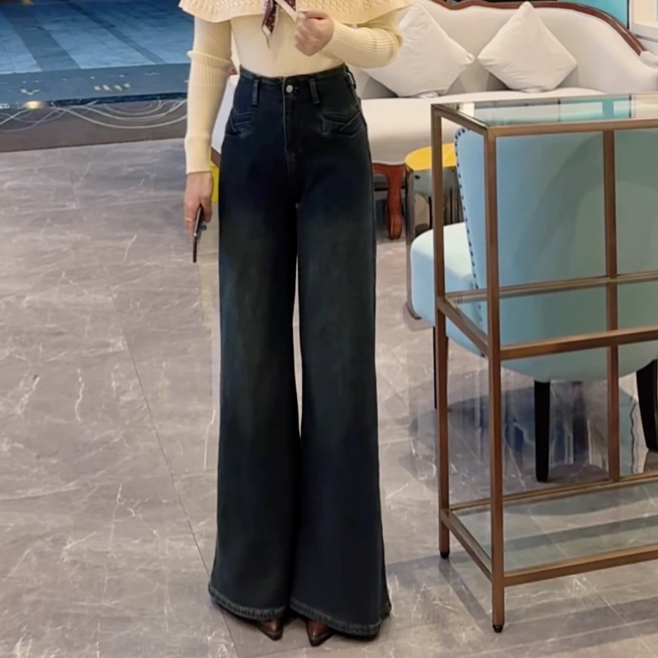 【DAN DAN】美式复古高腰磨毛阔脚裤