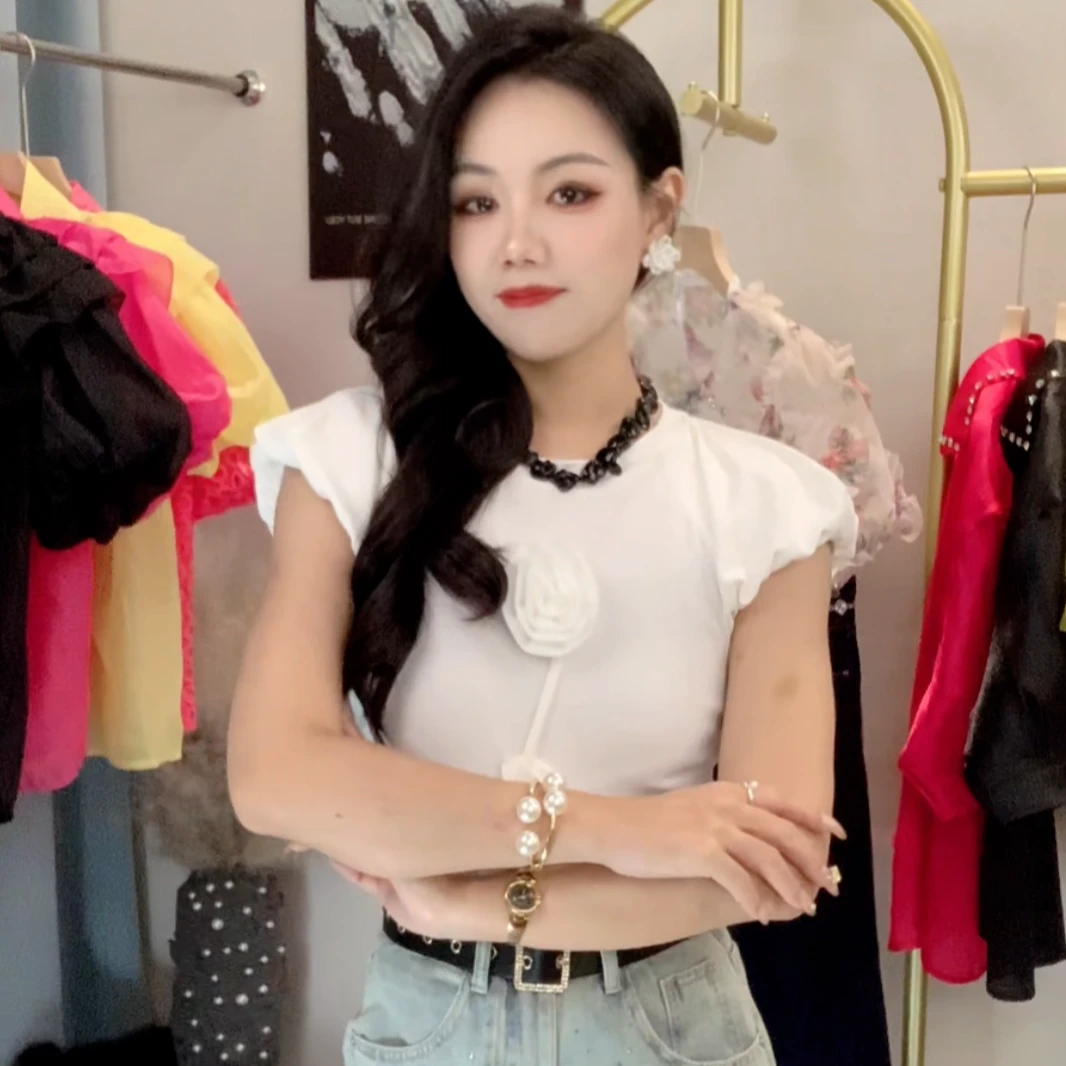 【DAN DAN】立体一朵花不规则下摆上衣