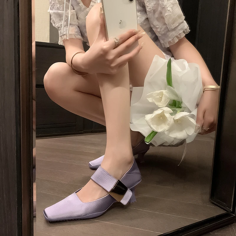 范戈希【跟高5公分】【运动软底】巨时尚百搭方头气质女神粗跟女单鞋l