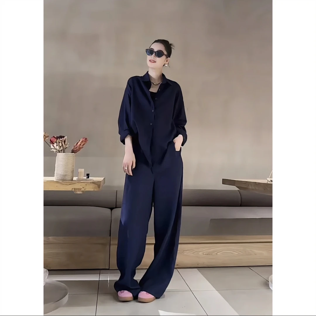 极简风春季新款通勤套装女气质高级感显瘦宽松阔腿裤套装1201