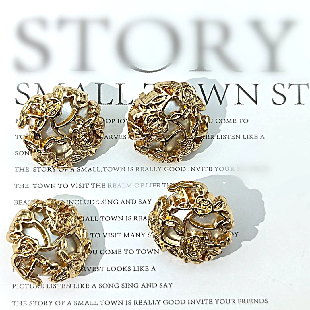 高级感金属花纹珍珠镂空纽扣装饰衣服大衣外套皮草时尚百搭扣子女