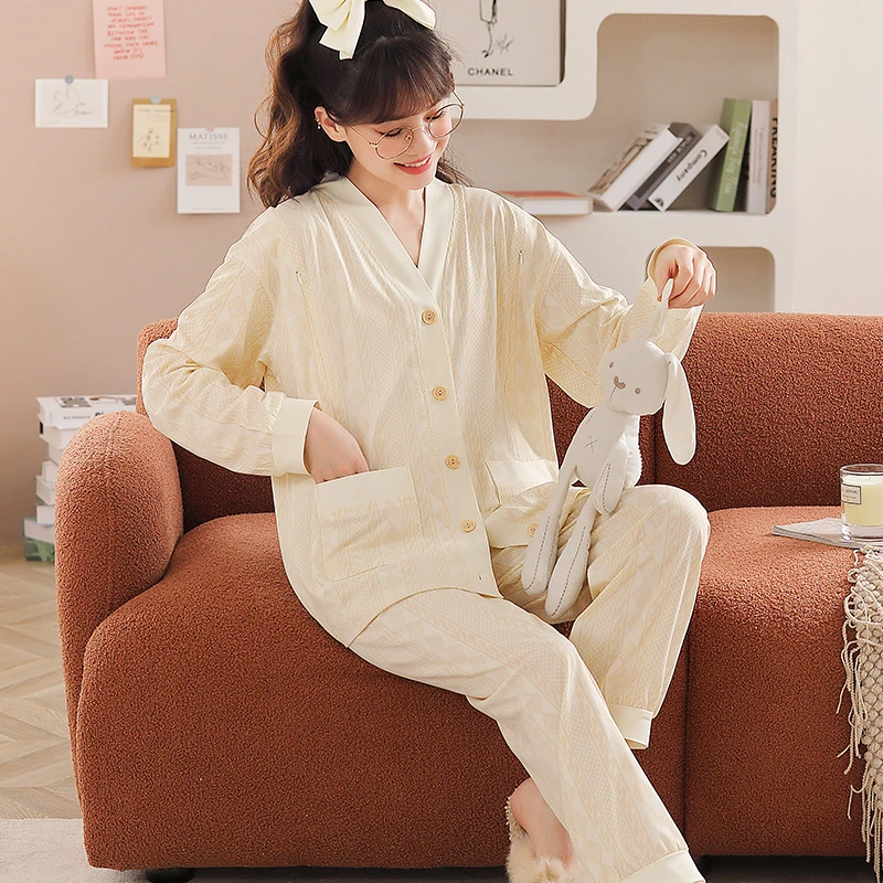 月子服春秋款产后喂奶哺乳孕妇睡衣女怀孕期秋季产妇8月份9家居服