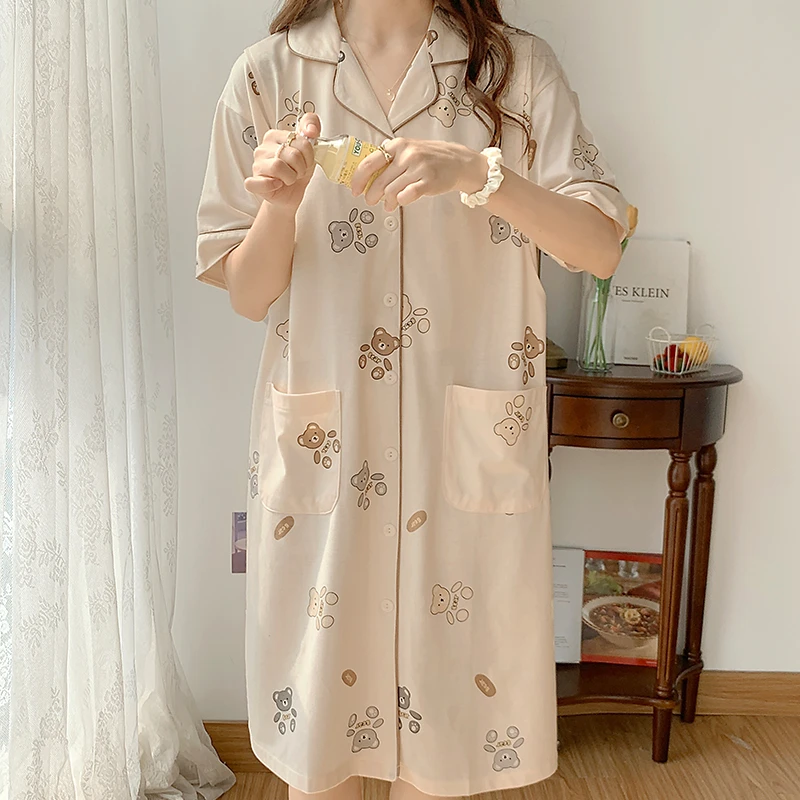 月子服夏季薄款睡裙棉质产后待产孕妇睡衣产妇哺乳睡裙开衫家居服