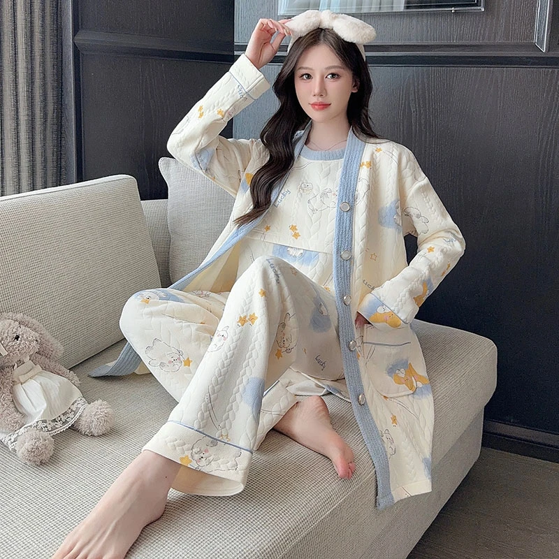 熊猫皇后秋冬季三件套空气棉月子服春秋产后10-11月份产妇家居服