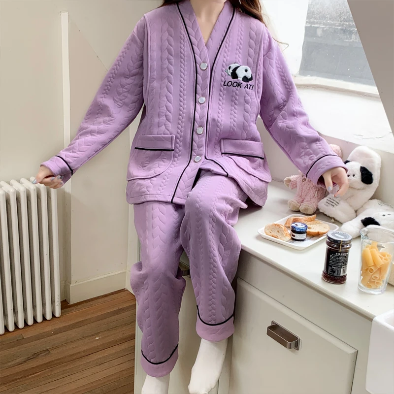 空气棉产后月子服9-10月份春秋季保暖加厚产妇哺乳孕妇睡衣秋冬款