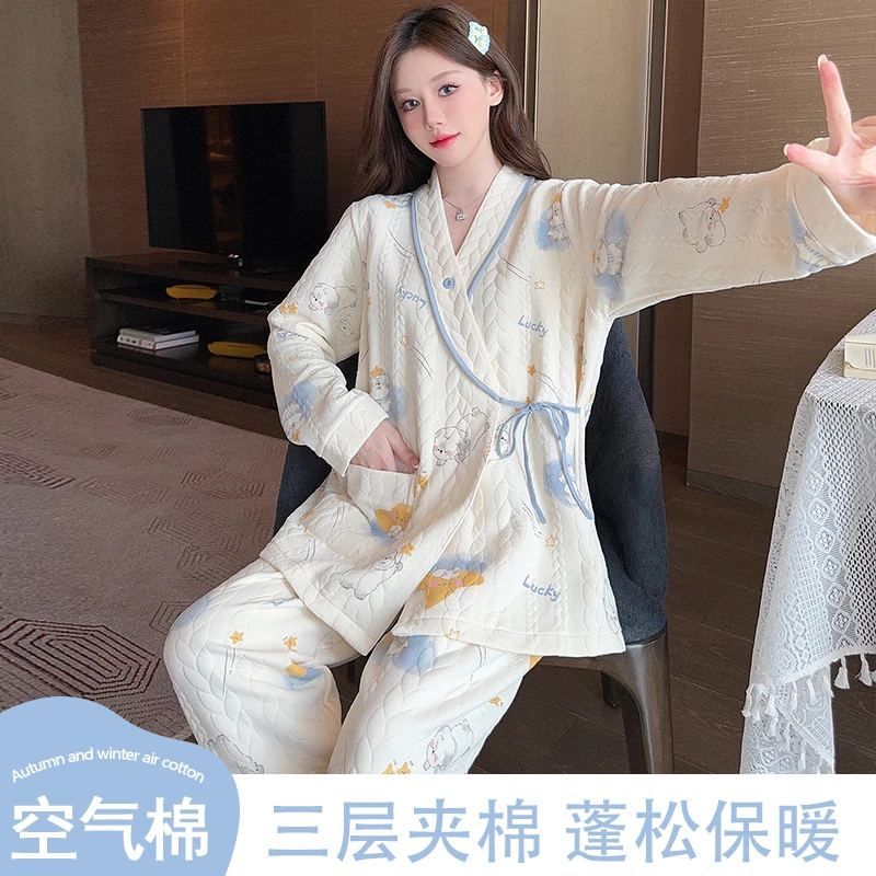 空气棉月子服秋冬季新中式产后11-12月份哺乳孕妇睡衣冬季可外穿