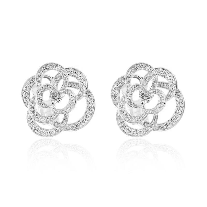 合金合成锆石耳饰 甜美山茶镶嵌耳钉高级感礼物 ZF-A362