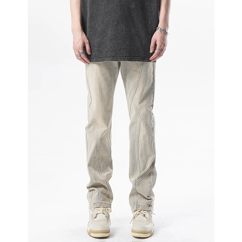 URSGGON黄泥染复古牛仔裤国潮牌水洗做旧高街vibe裤子男女秋冬