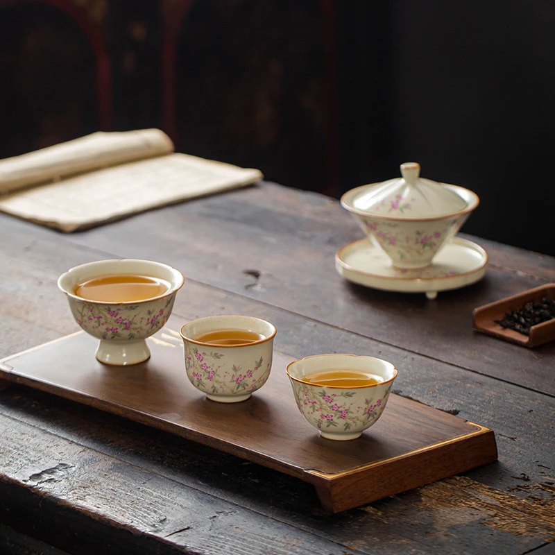 汝窑三才盖碗高档主人杯茶叶罐茶海品茗杯茶洗茶渣缸陶瓷功夫茶具