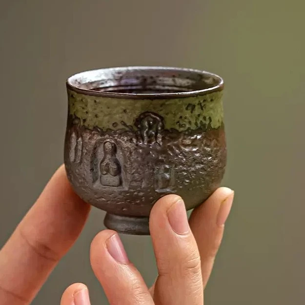 清水柴烧复古敦煌粗陶手工主人品茗茶杯