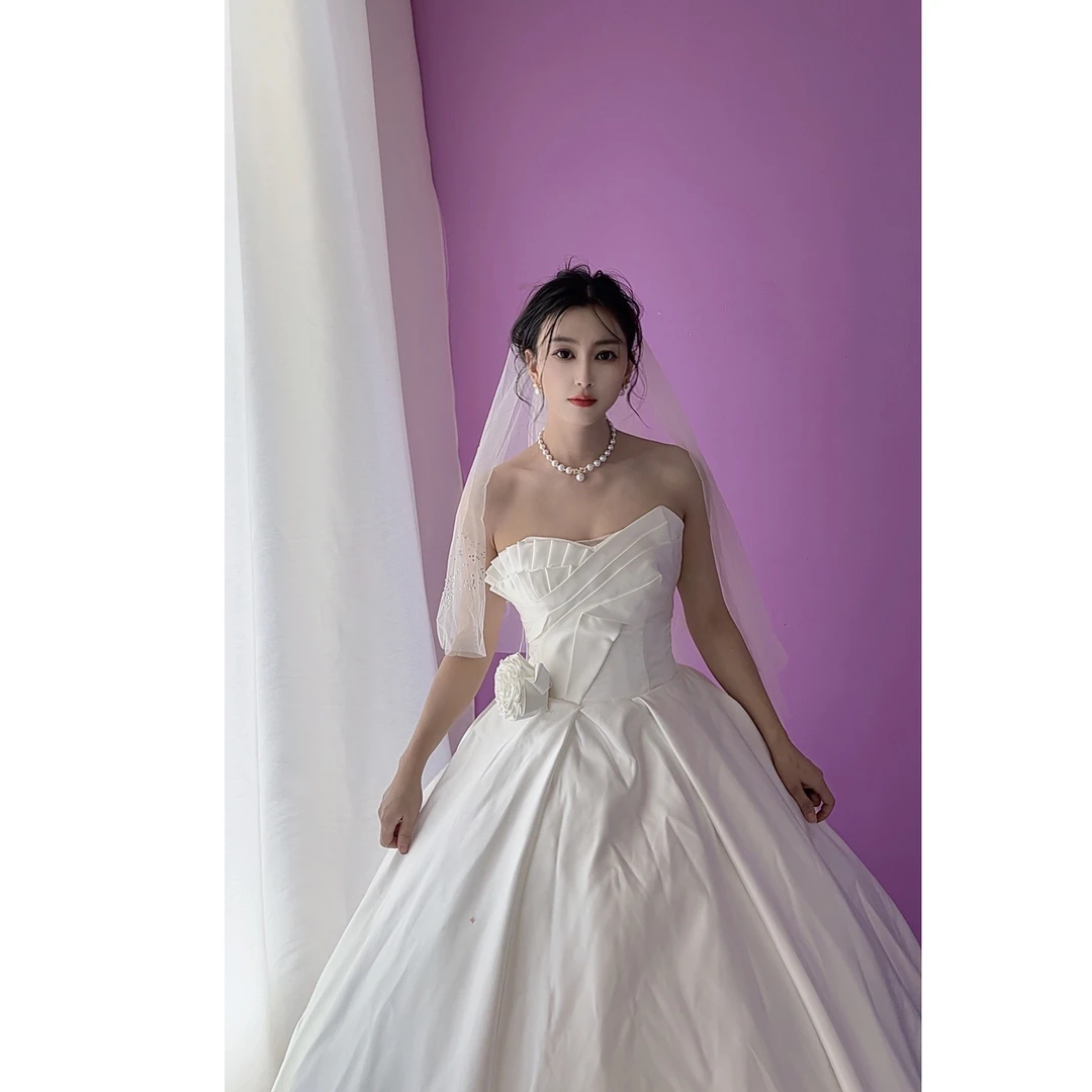 婚纱礼服主纱新娘2025 新款小个子缎面气质款抹胸大码大骨驾婚纱