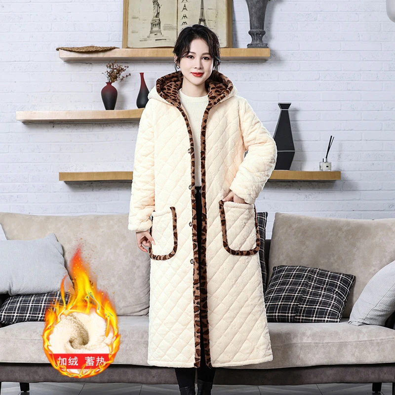 棉服加厚保暖防寒棉衣外套加长款过膝盖女装加绒罩衣工作服家居服