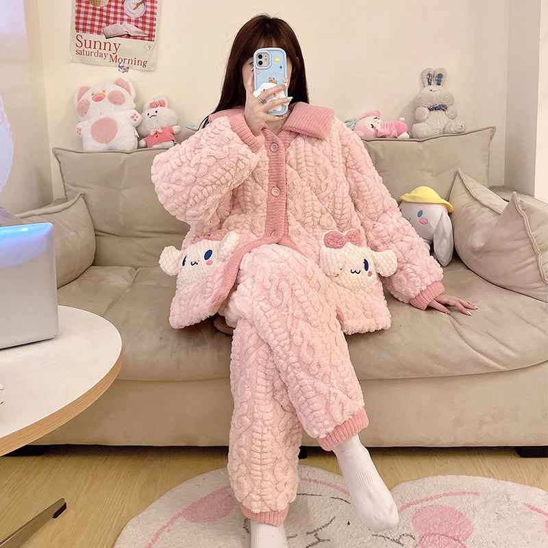 bejirog/北极绒三层夹棉冬季新款女士珊瑚绒休闲居家睡衣两件套
